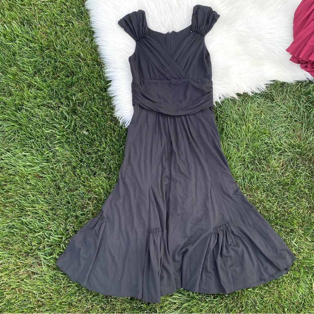 Peruvian Connection black fit flutter mid dress small